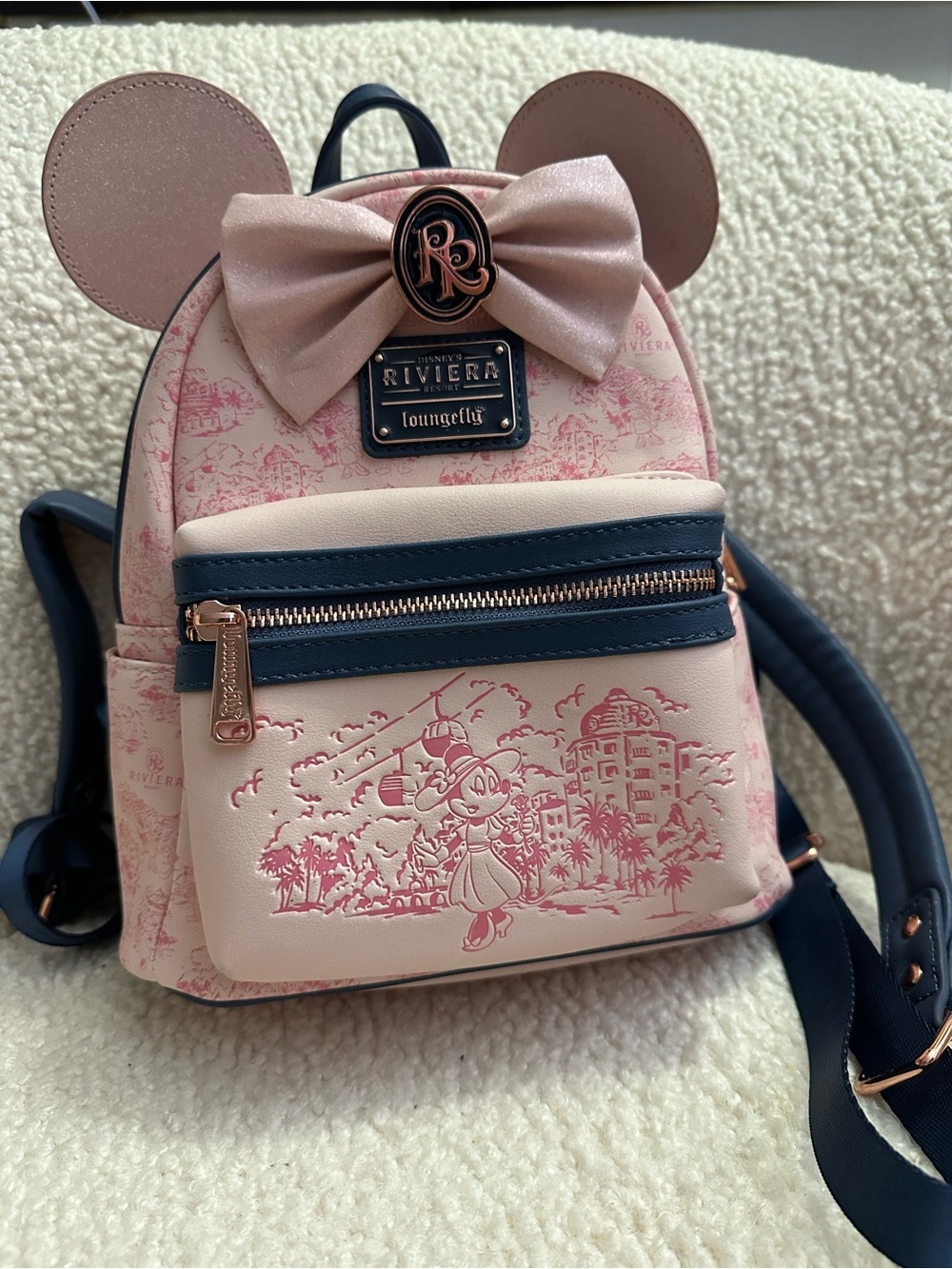 Loungefly Pink and Navy Minnie Riviera Mini Backpack